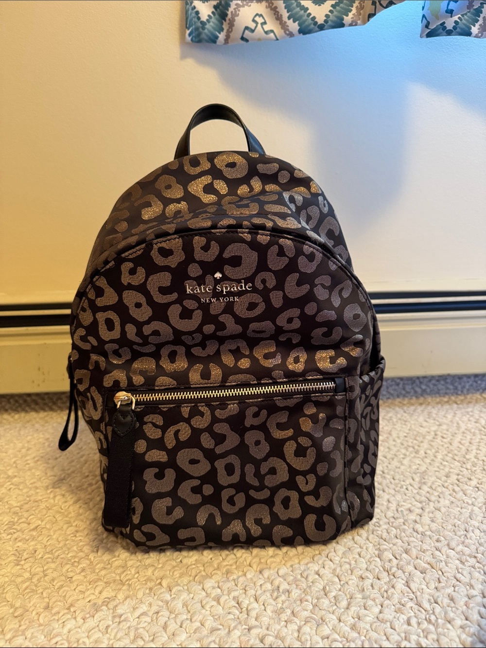 kate spade metallic leopard print mini backpack in brown and gold